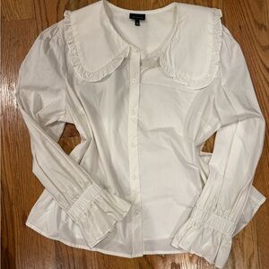 Who What Wear Cream Ruffle Collar Blouse